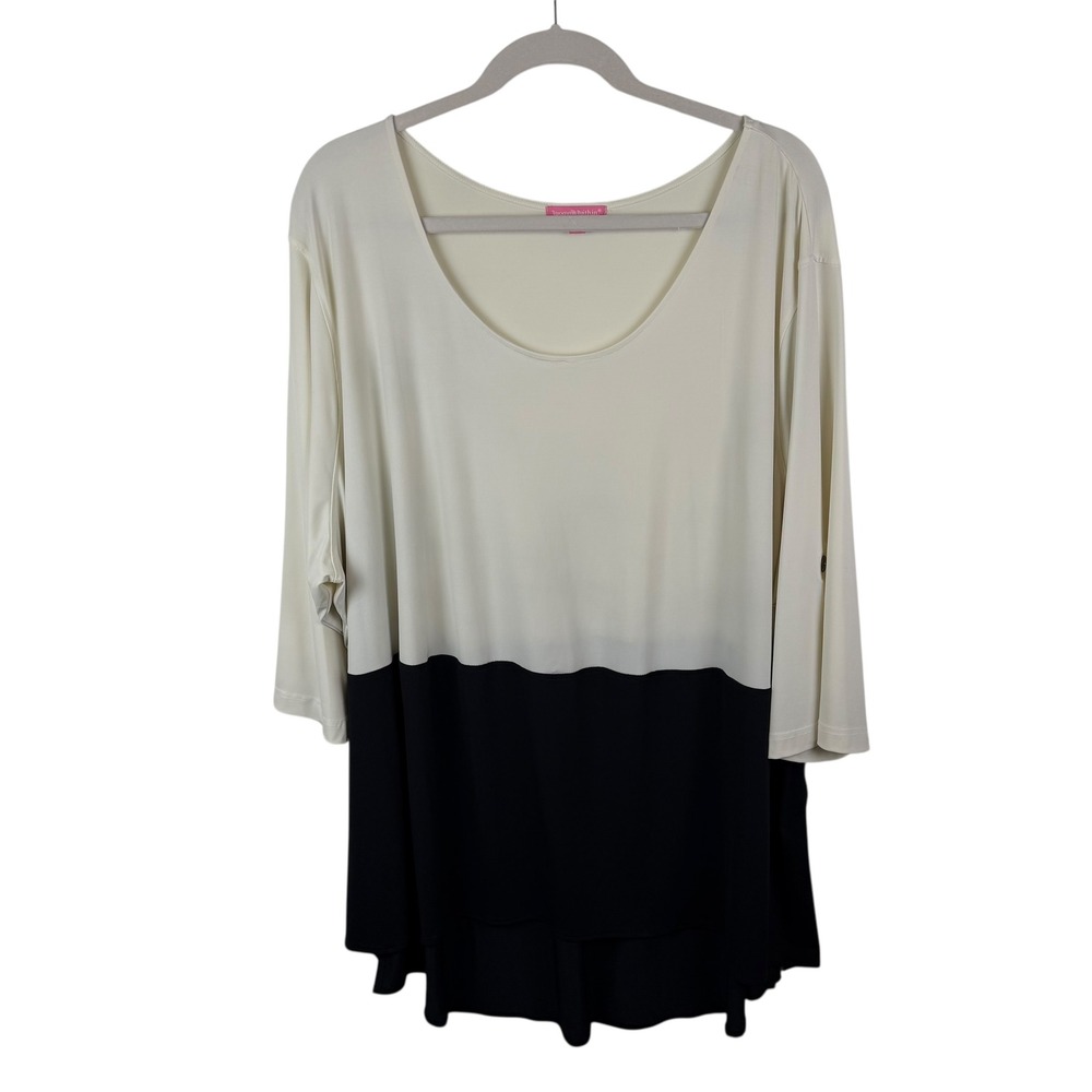 Woman Within Colorblock Tunic Top Size 38/40 Neutral Flowy Soft Stretch Nautical